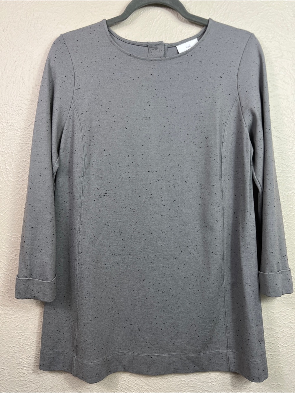 J. Jill Gray Speckled Ponte Knit 3/4 Cuffed Sleeve Tunic Top Small